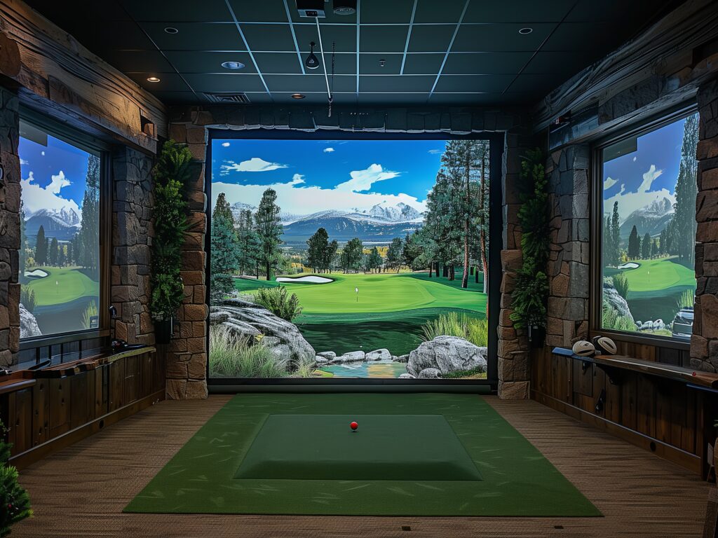 indoor golf simulator room rendering