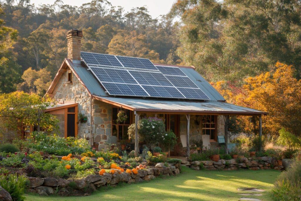 solar panels on a cabin roof