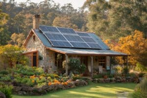 solar panels on a cabin roof